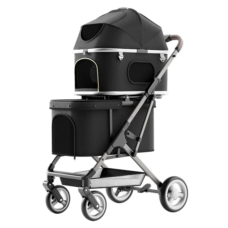 Double Layer Pet Stroller, Foldable Lightweight Dog Cat Carrier for Outdoor Travel, Portable Pet Carriage