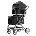 Double Layer Pet Stroller, Foldable Lightweight Dog Cat Carrier for Outdoor Travel, Portable Pet Carriage