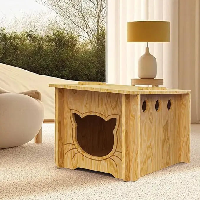 Solid Wood Cat Villa with Integrated Scratching Board (All-Season)
