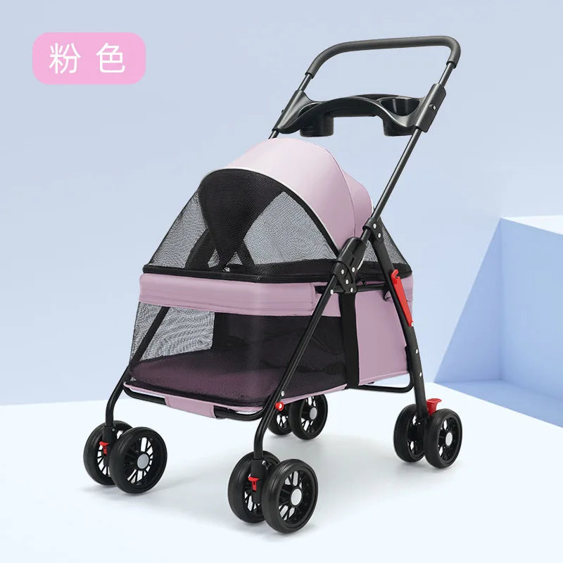 Foldable 4-Wheel Lightweight Eco-Friendly All-Season Pet Stroller Oxford Metal Frame Portable For Small Medium Pets 17kg Maximum
