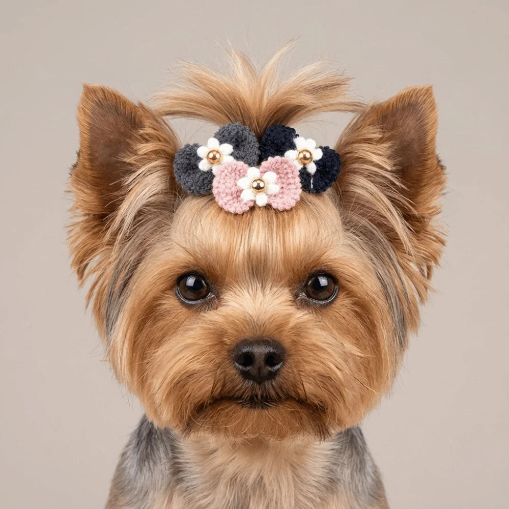 12Pcs Yarn Bow Pet Hair Bow Elastic Band Various Colors Dog Hair Tie Cute Style Soft Texture Pet Head Flower Pet Grooming