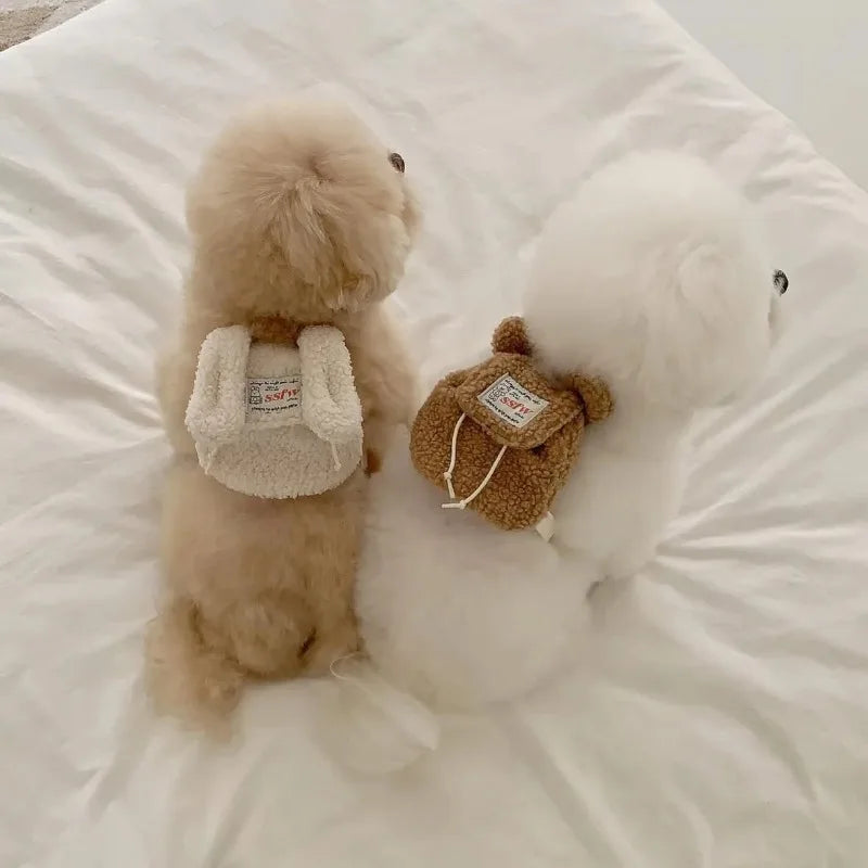 INS Pet Bag Cute Plush Pet Outing Bag Puppy Dog Cat Pet Self Backpack Poop Pickup Bag Snack Multipurpose Small Dog Supplies