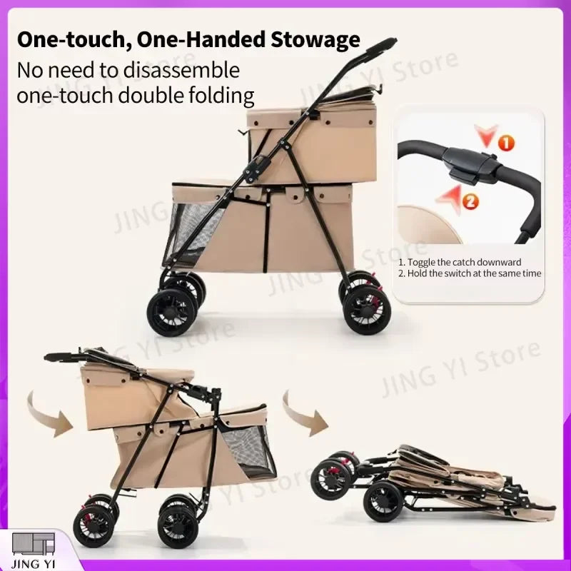 Foldable Pet Stroller for Cats Small Dogs Lightweight Portable Design with Safety Belt Outdoor Travel Pet Carrier Pet Walking