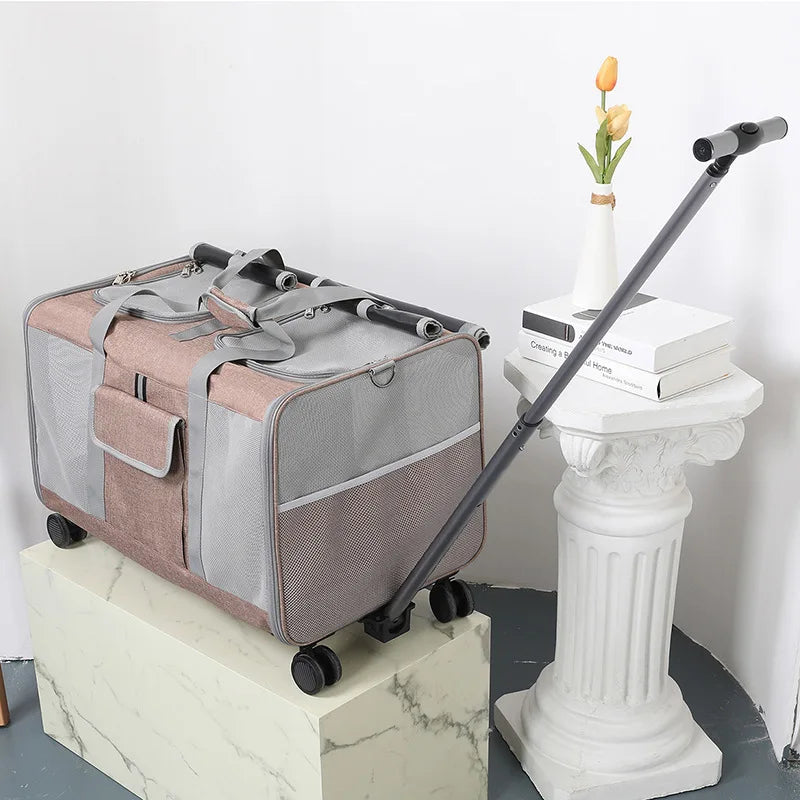 Dual Compartment Pet Carrier Folding Rolling Cart Outdoor Travel Bag Multifunctional Pet Stroller Pet Stoller Stroller for Dog