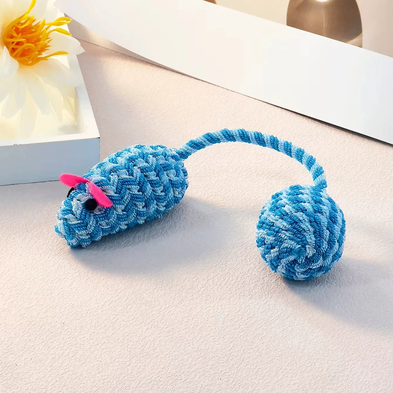 Knitted Mouse Tail Ball Cat Teaser Toy — Rustling Sound Interactive Cat Play Toy