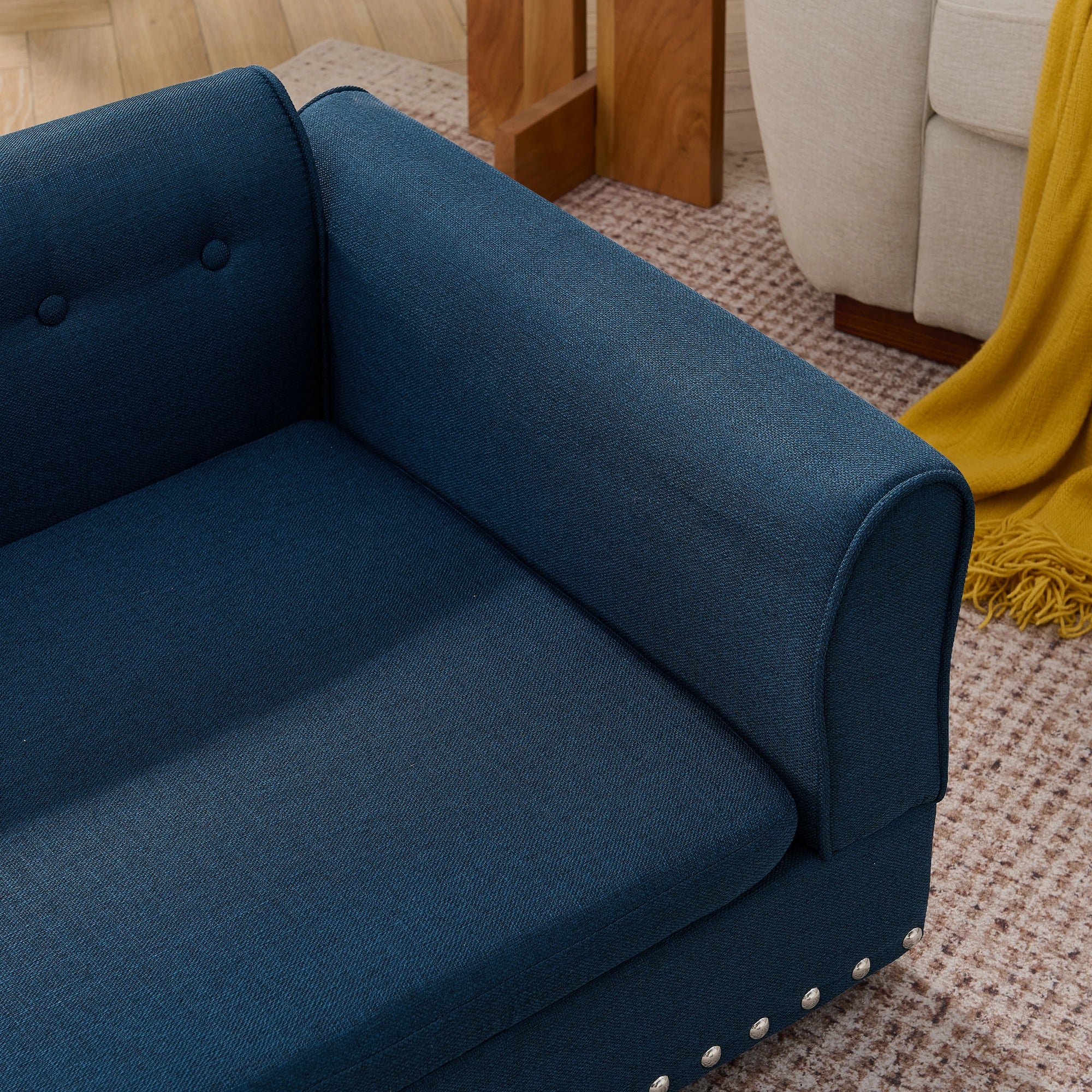 Oversized Linen Pet Sofa Bed with Backrest for Large Dogs (Dark Blue)