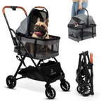 3-in-1 Pet Stroller for Small Dogs & Cats, Compact Fold, All-Terrain Wheels, Gray