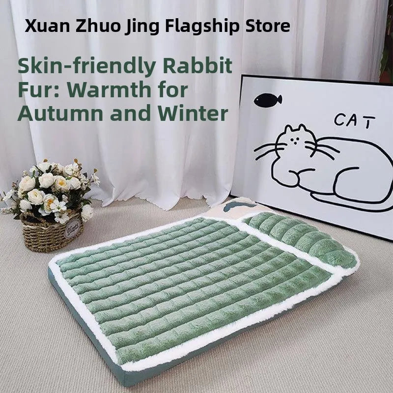 Soft Faux Fur Pet Bed Mat with Detachable, Washable Cover