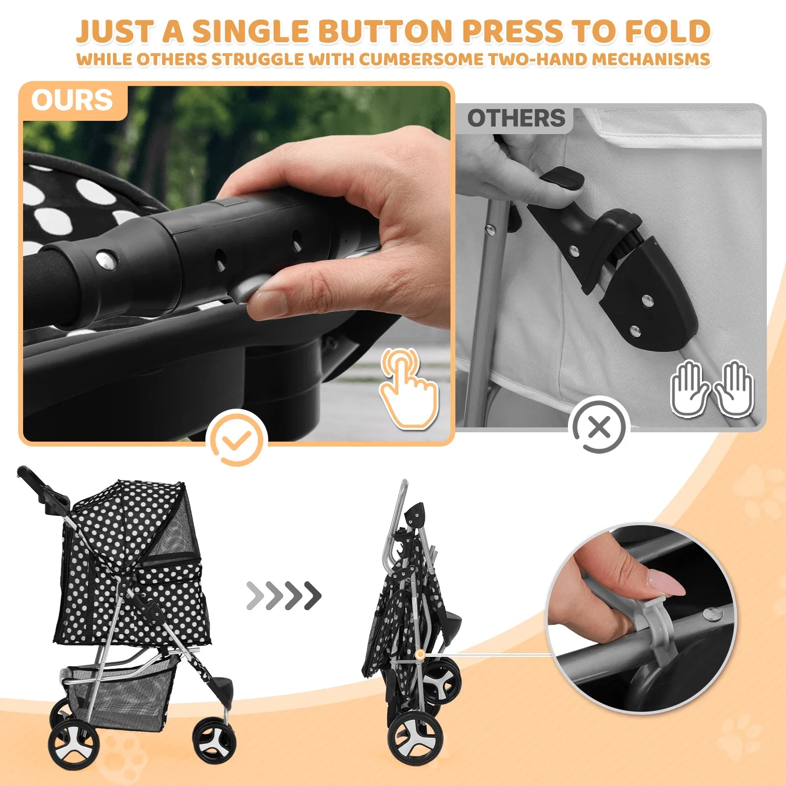 Magshion 3 Wheels Pet Dog Cat Stroller for Small Medium Dogs Cats, Foldable Jogger Stroller w/Storage Basket and Cup Holder