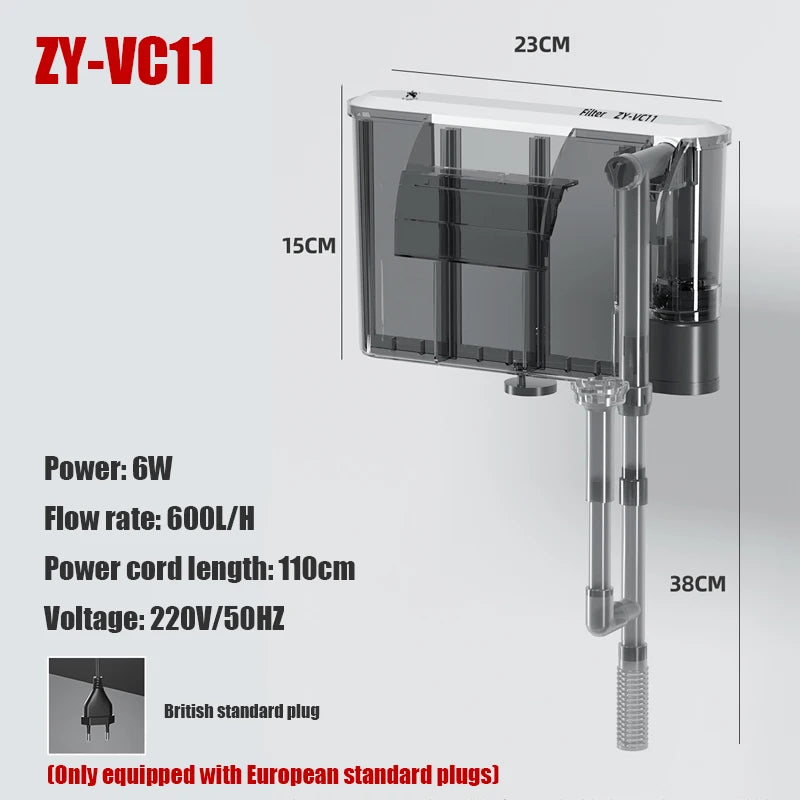 Wall-Mounted 3-in-1 Aquarium Waterfall Filter Pump (110V/220V, External Circulation, Oxygenation)