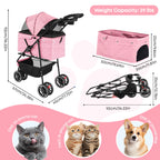 Pet Stroller for Small & Medium Dogs Cats Foldable Stroller with Breathable Mesh Storage Basket  Cup Holders  Travel Pet Carrier
