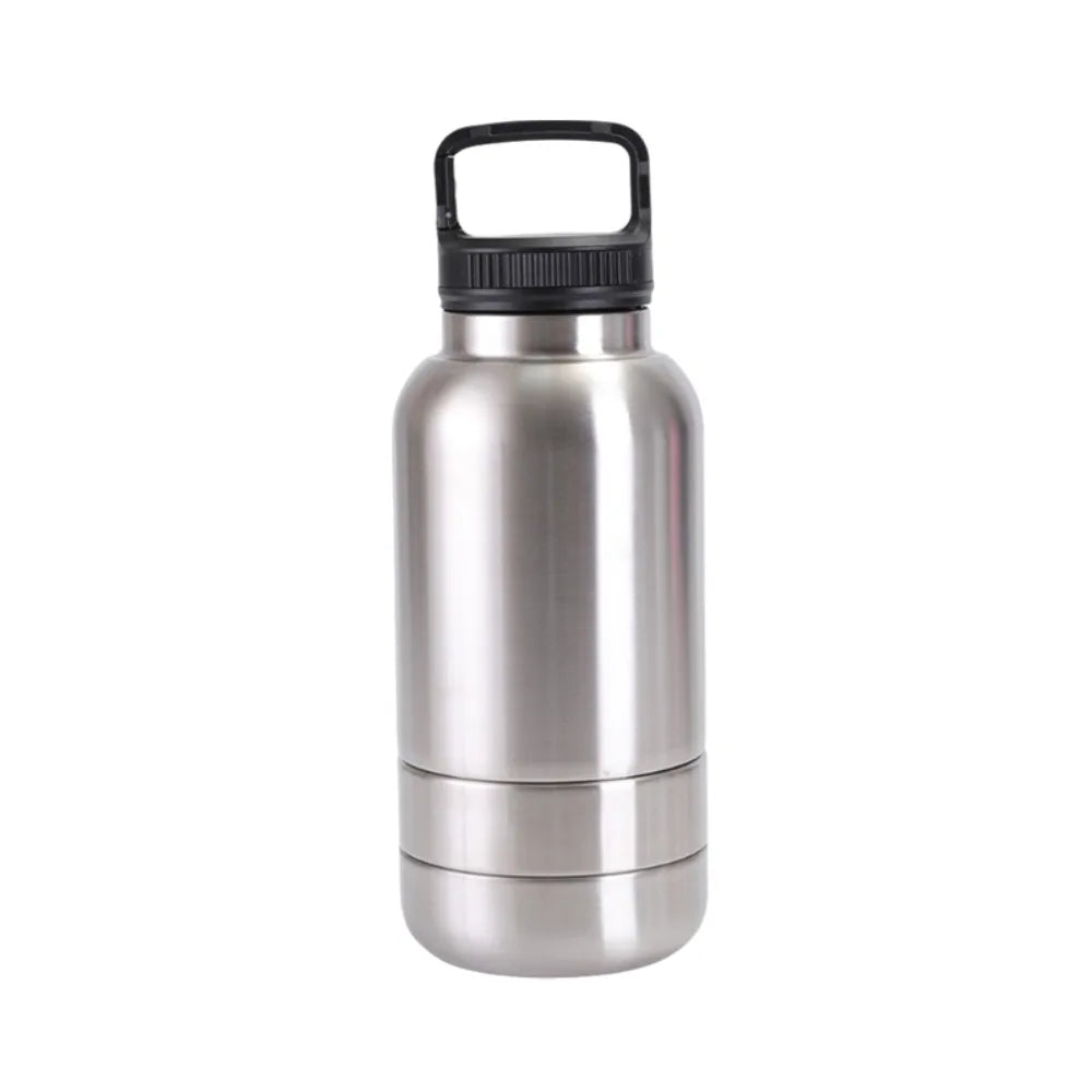 3 in 1 Stainless Steel Pet Water Bottle Multi-layered Detachable Dog Feeding Bottle Leak-proof 32Oz Pet Food Bottle