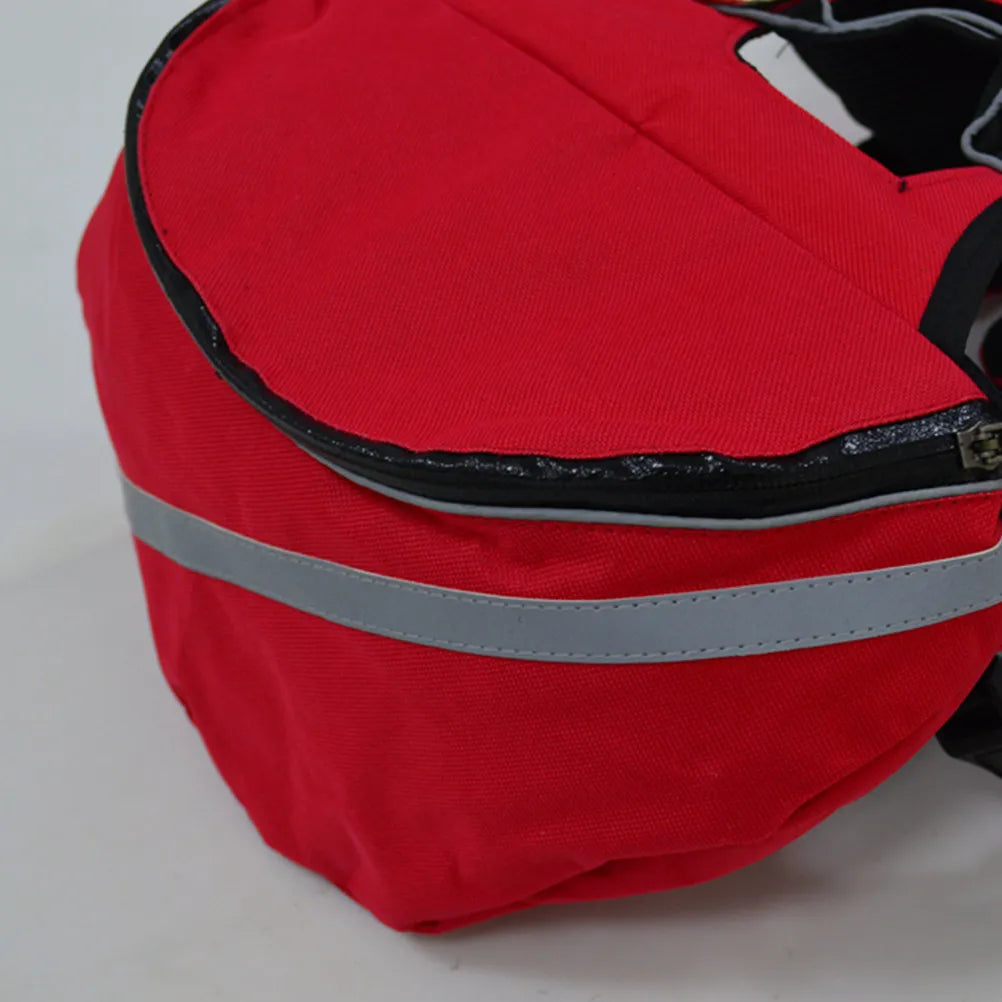 Dog Backpack Portable Outdoor Sports Puppy Hiking Camping Travel Breathable Saddlebag Red Size S Reflective Waterproof Oxford