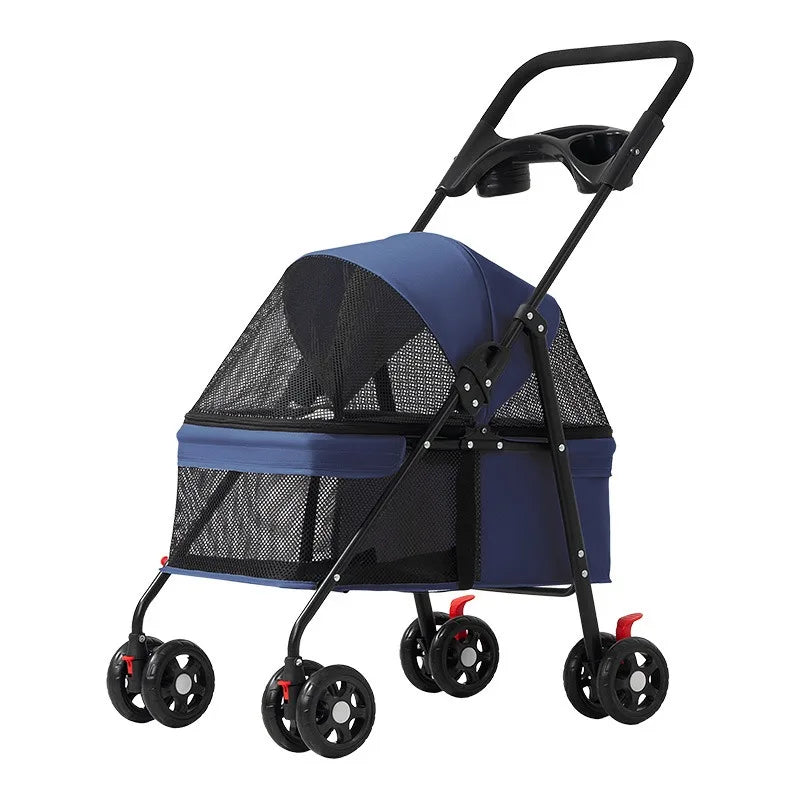 Foldable Pet Stroller, Lightweight Travel Carrier for Small Dogs Cats Up to 15 lbs, Portable Puppy Pushchair