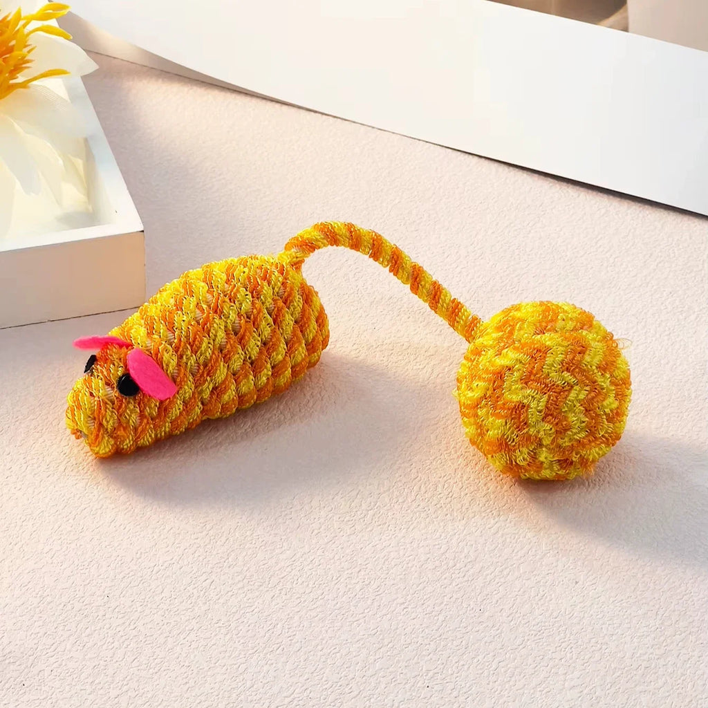 Knitted Mouse Tail Ball Cat Teaser Toy — Rustling Sound Interactive Cat Play Toy