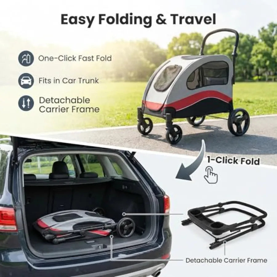 Dog Stroller for Large Dogs, Foldable Pet Stroller with Breathable Mesh, Smooth Wheels, Outdoor Travel Pet Carrier Cart