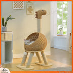 Dinosaur-Themed Rattan Cat Tree with Sisal Scratching Post