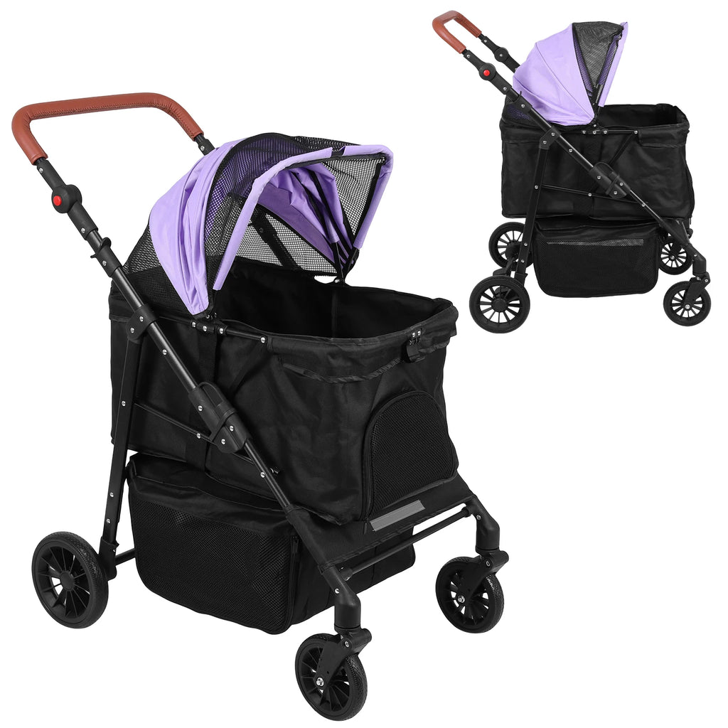 Pet Stroller Up To 33 Lbs Foldable Travel Jogger 4 Wheels Folding Adjustable Handle Reflective Strip for Jogging Running