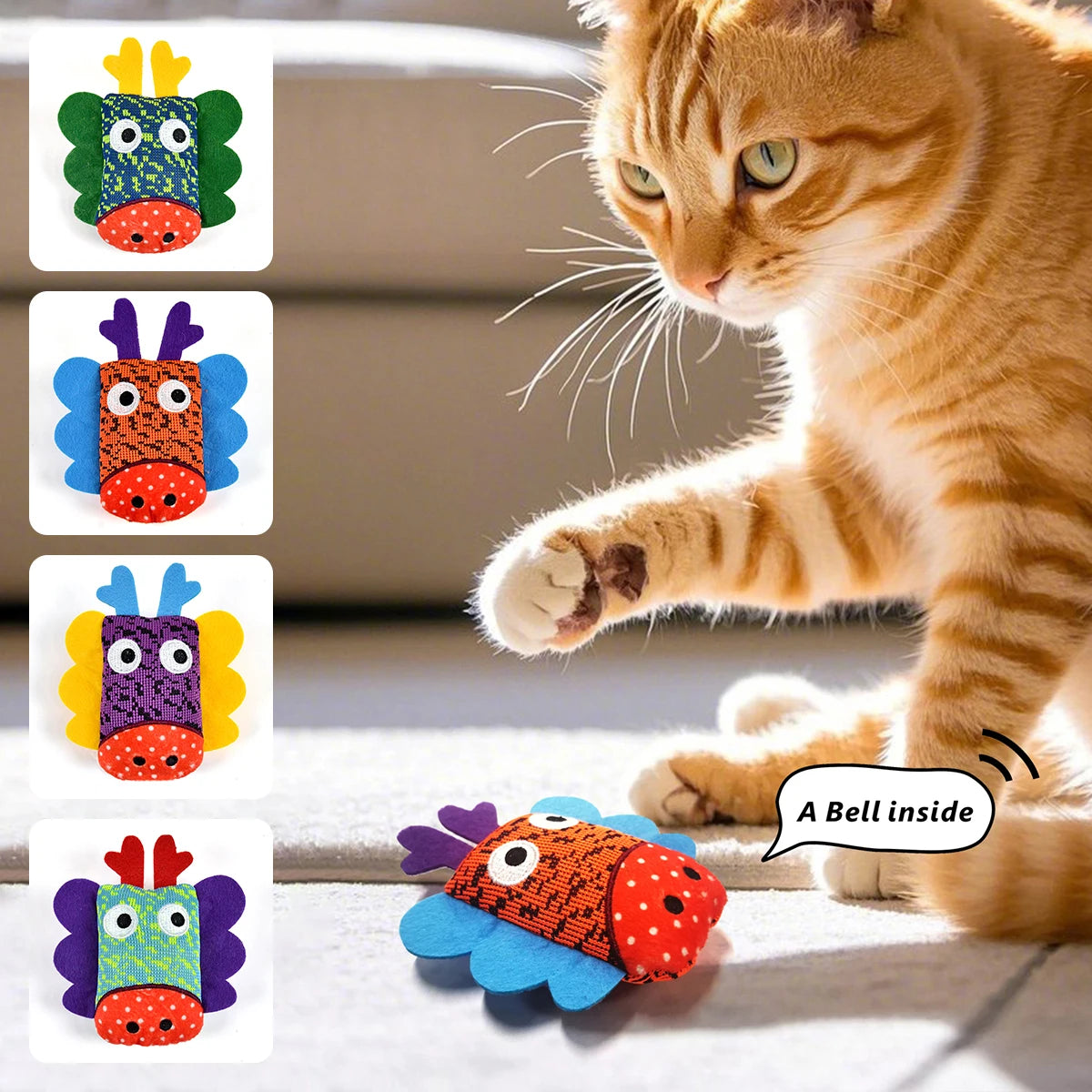 4-Piece Faux Feather Cat Toy Set with Bells — Interactive Boredom Relief Kit for Cats