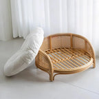 Bohemian Rattan Pet Bed with Cushion & Photo Prop (Round, Summer Cool)
