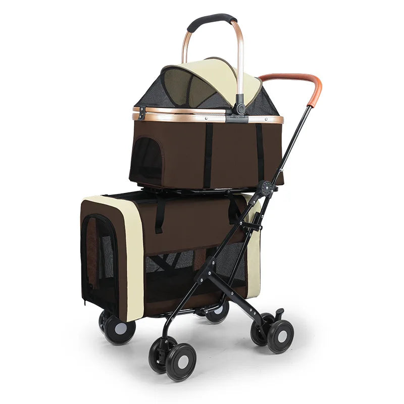 Detachable Double-decker Pet Stroller Cat and Dog Outdoor Stroller Lightweight Foldable Pet Stroller Portable Pet Basket