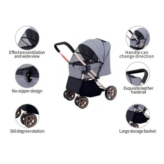 High Quality Foldable Pet Stroller Cart with Changeable Handle for Cat Travel Outgoing Pet Carriers & Travel Product