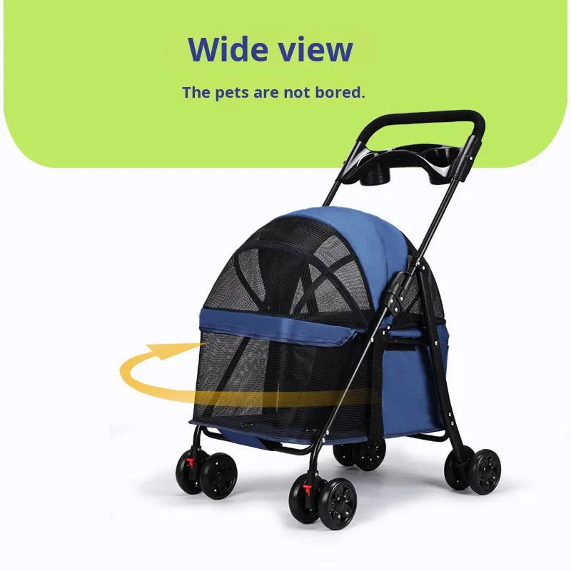 STLFLuxury Foldable Pet Outdoor Stroller Lightweight Detachable Mesh Storage Basket