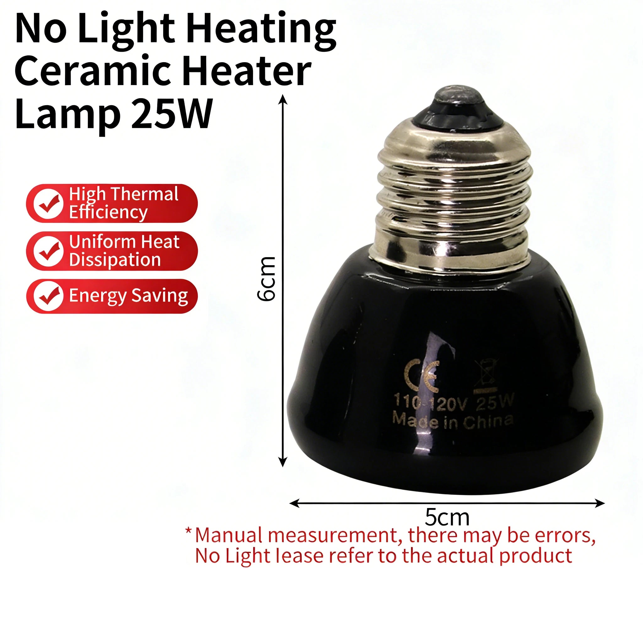 220V Ceramic Heated Incubation Lamp, Infrared Lamp, Infrared Light Bulb, Reptile Constant Temperature Lamp for Lizard Snake 1PC