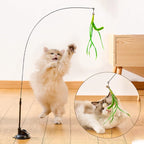 Suction Cup Dogtail Grass Cat Teaser Stick — Detachable Extended Rod Interactive Cat Toy