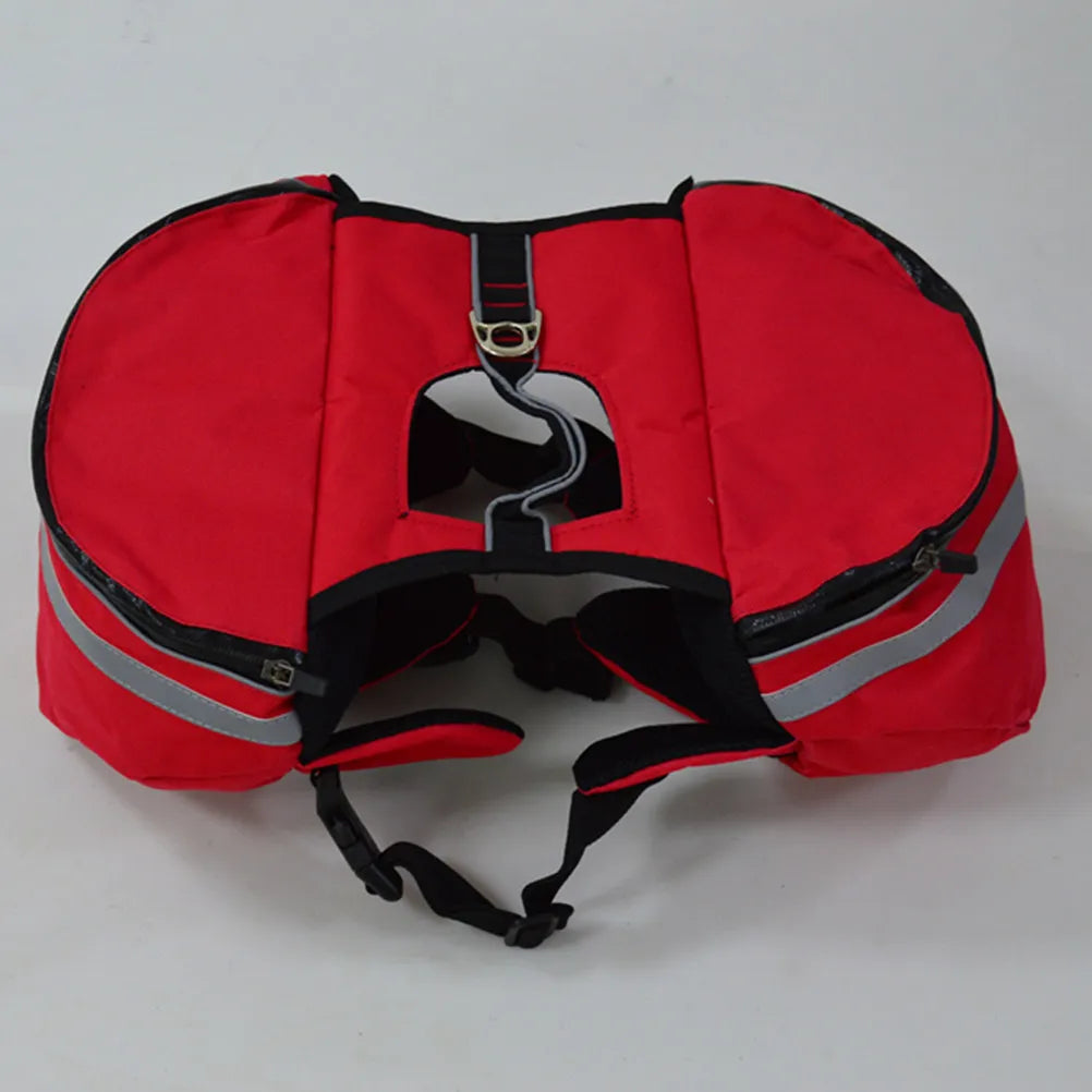 Dog Backpack Portable Outdoor Sports Puppy Hiking Camping Travel Breathable Saddlebag Red Size S Reflective Waterproof Oxford