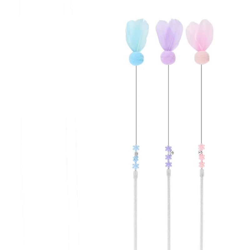 Gradient Feather Cat Teaser Wand Toy — Colorful Interactive Rod Stick for Cats (1–50 Pack)