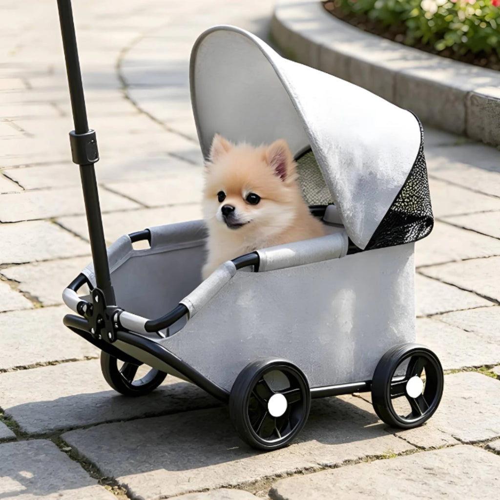 Foldable Pet Stroller Telescoping Handle Lightweight Pet Stroller Rolling Carrier Body Transport Easy Fold
