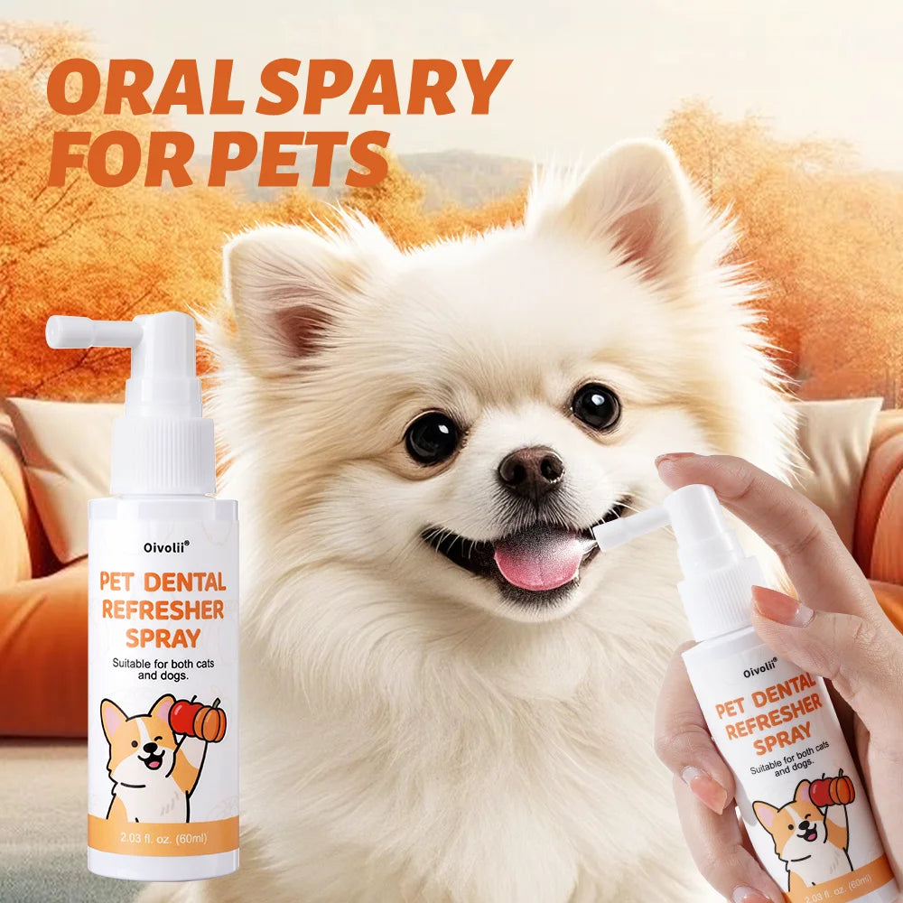 60ml Dog Dental Spray No Brushing Teeth Cleaning, Plaque Remover, Multi-Plant Formula, Pet Breath Freshener & Deodorant