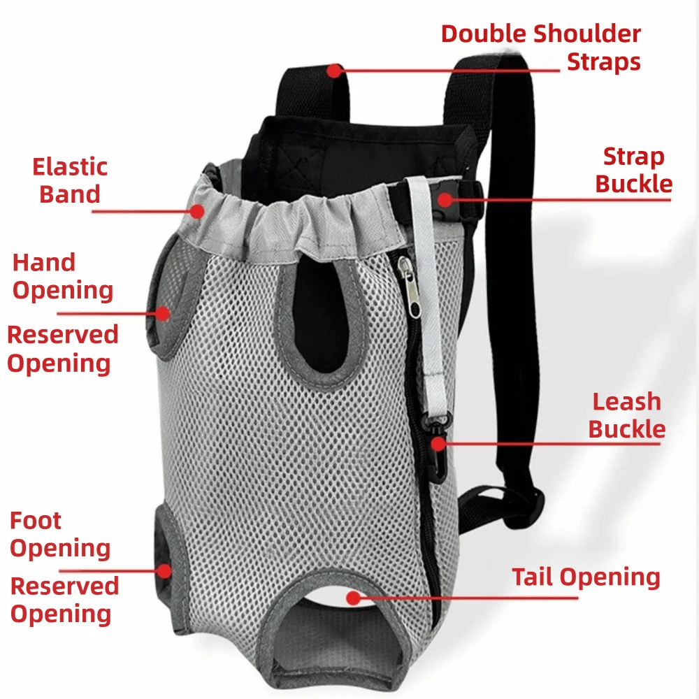 Breathable Mesh Double Shoulder Pet Front Carrier (Hands-Free, Portable)