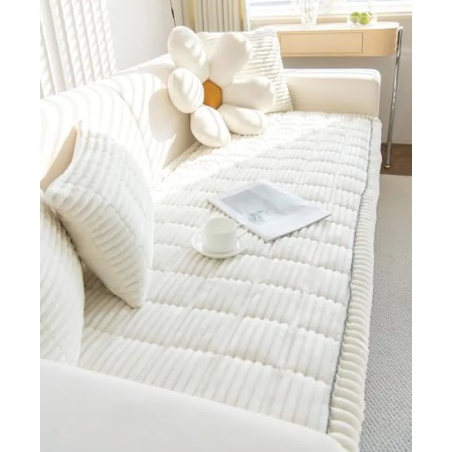 Faux Fur Plush Dog Couch Cover with Non-Slip Backing (3D Stripe)
