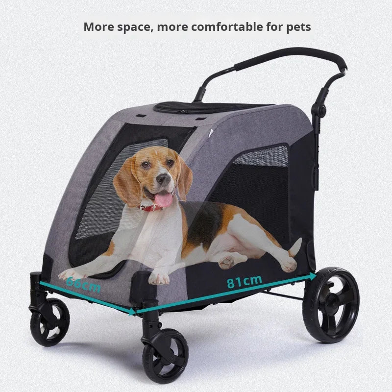 STLFHeavy Duty Pet Stroller Large Dog Cart Max Load 60KG 132lbs Folding Carrier Wagon Pram for XL Dogs Outdoor Travel Grey