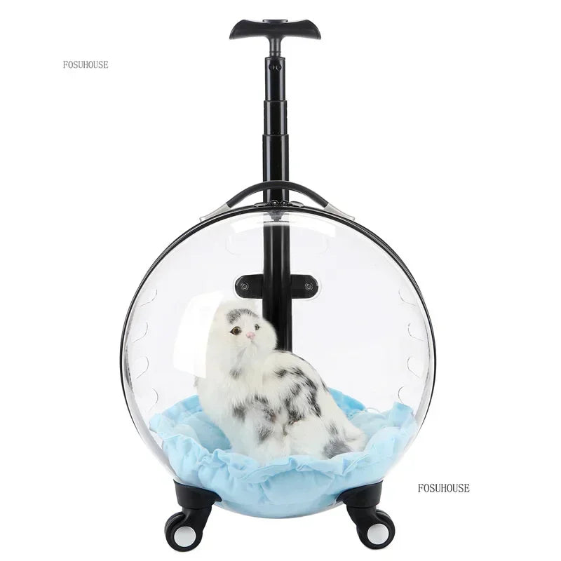 Foldable Pet Stroller Cat Carrier Transparent Lightweight Portable Wheeled Puppy Dog Travel Trolley Compact For Outdoor