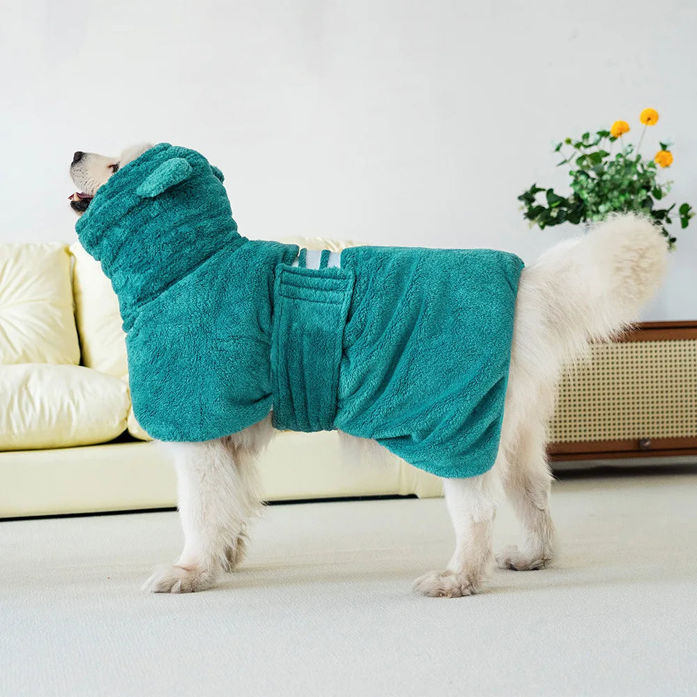Thicken Dog Bathrobe Super Absorbent Fast Drying Coat for Medium Large Dogs Adjustable High Collar Pet Dog Bath Towel with Ears