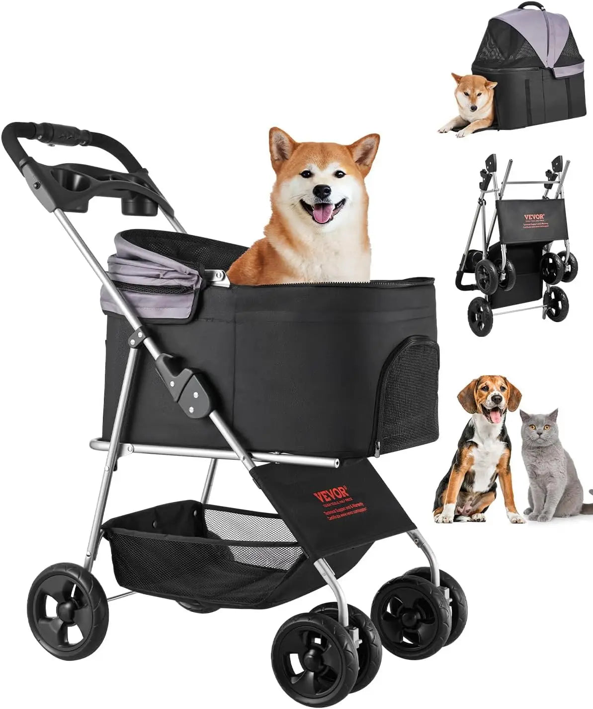 Pet Travel with Mesh Material, Unspecified Color, Foldable, Detachable Carrier & Brake, 35 lbs Capacity