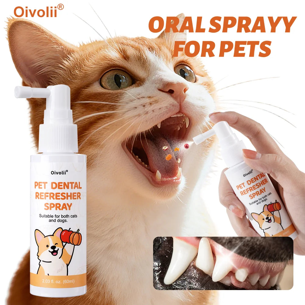 60ml Dog Dental Spray No Brushing Teeth Cleaning, Plaque Remover, Multi-Plant Formula, Pet Breath Freshener & Deodorant