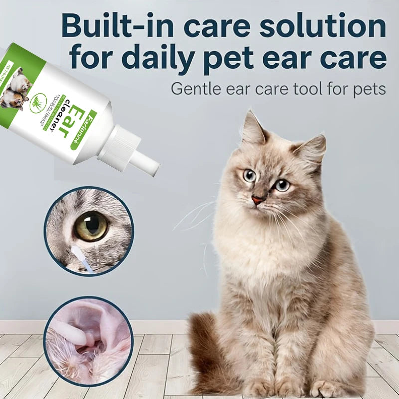 60ml Natural Herbal Pet Ear Wash For Dogs Cats Clear Earwax Dirt Mild Daily Home Ear Care Gentle Easy Use Cleaning Fluid