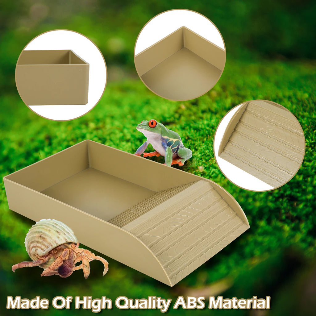 Tortoise Food Dish Plastic Turtle Food and Water Bowl Tortoise Habitat Accessory with Anti-Slip Ramp Turtle Reptile Bathing Pool