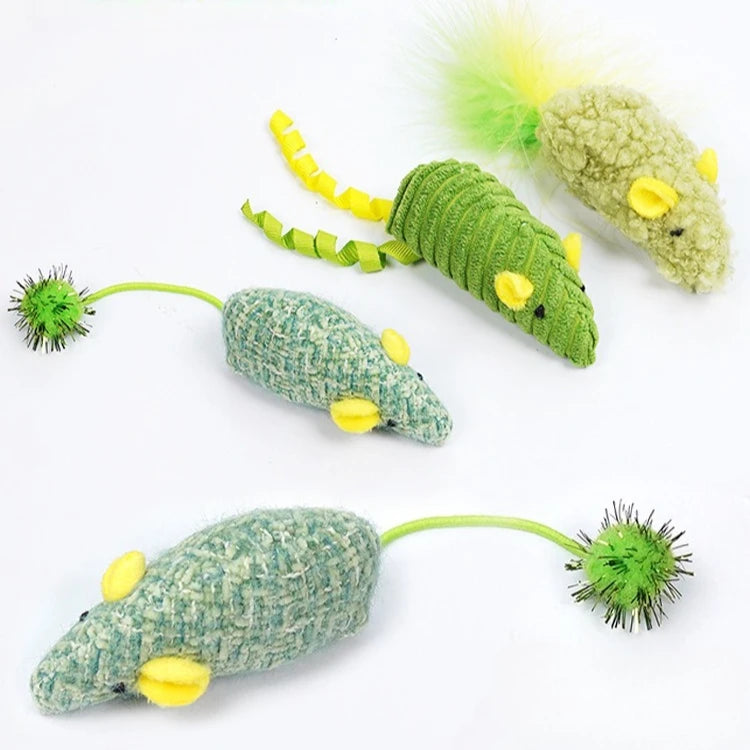 3-Pack Squeaky Catnip Plush Mouse Cat Toys — Colorful Interactive Rattle Mice for Kittens