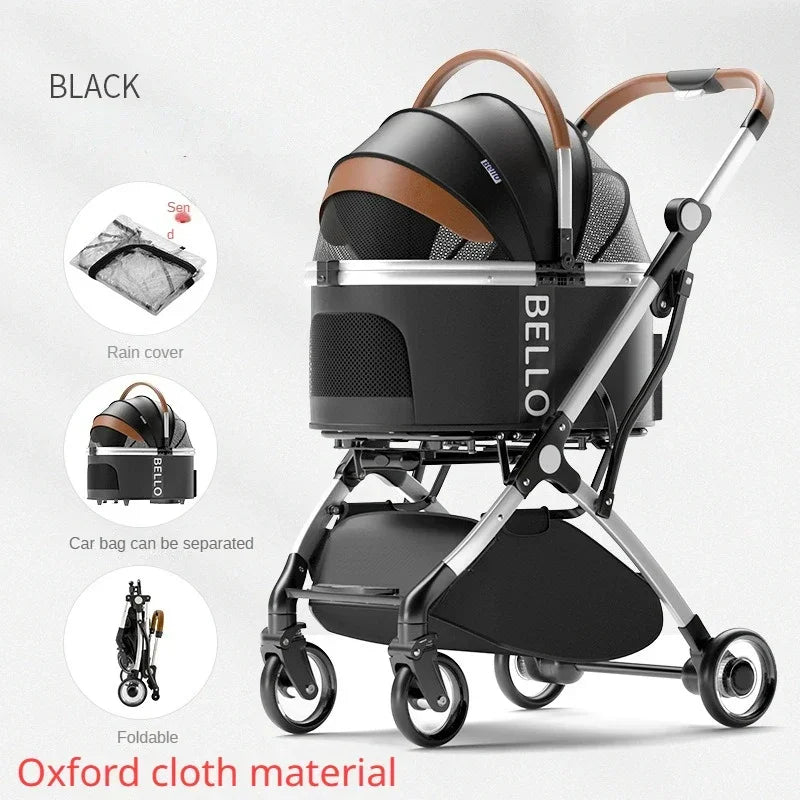 Detachable Aluminum Tube Pet Stroller Foldable Travel Trolley Portable Outdoor Walking Carrier For Cats Puppies Dogs