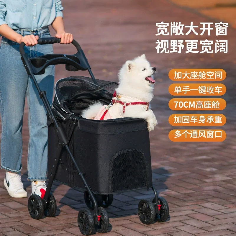 Medium to large dog pet stroller dog cat teddy baby stroller outdoor small pet cart lightweight and foldable  Pet Strollers