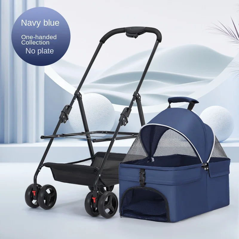 Dual-Side Zippered Doors Ultra-Breathable Mesh Panels One-hand Folding Detachable Pet Carrier Pet Stroller for Dogs and Cats