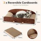 26in Cat Scratcher Lounger with Reversible Cardboard Pads & Toys