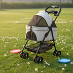 Foldable 4-Wheel Lightweight Eco-Friendly All-Season Pet Stroller Oxford Metal Frame Portable For Small Medium Pets 17kg Maximum
