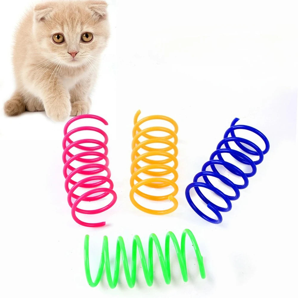 4-Pack Colorful Plastic Spring Coil Cat Toy — Indoor Kitten Swatting & Hunting Toy Set