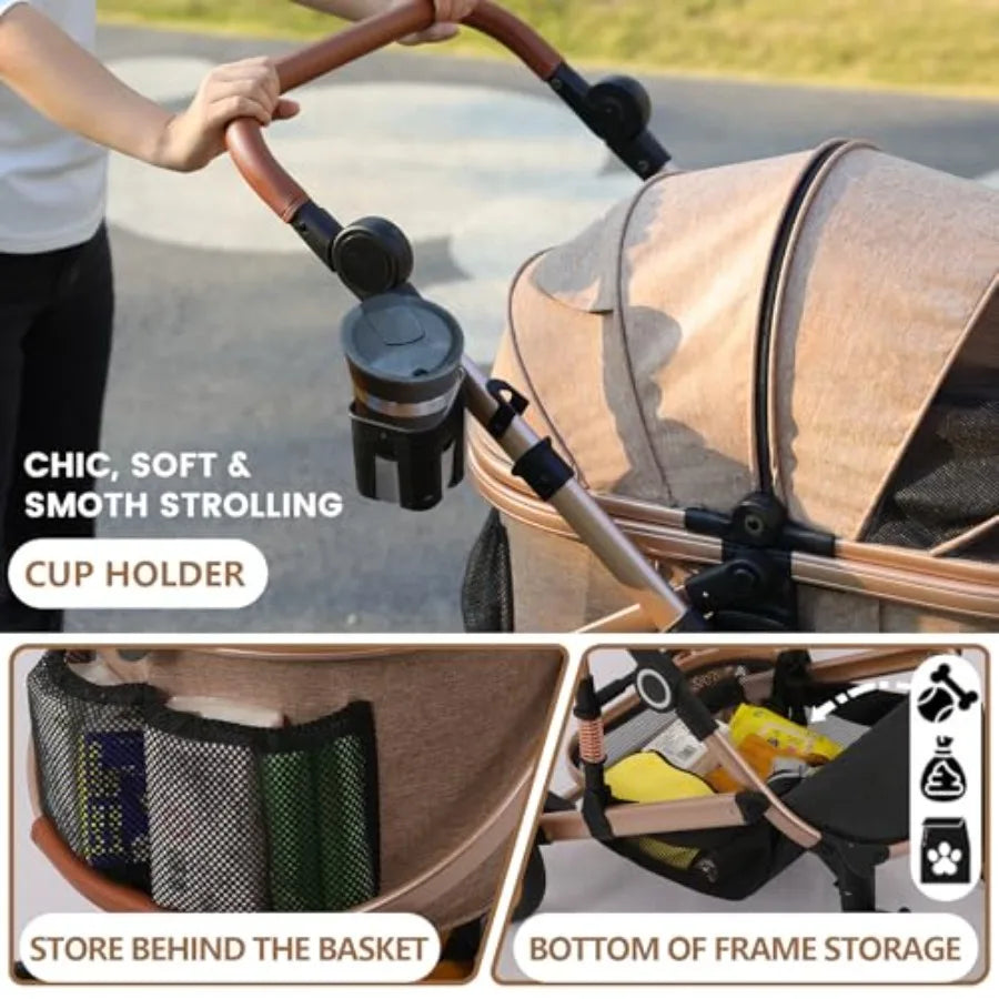 Bicystar Pet Stroller for Medium Dogs, Smooth-Ride Dog Stroller with Detachable Carrier, Rubber Wheels, Car Seat Combo 3-in-1,